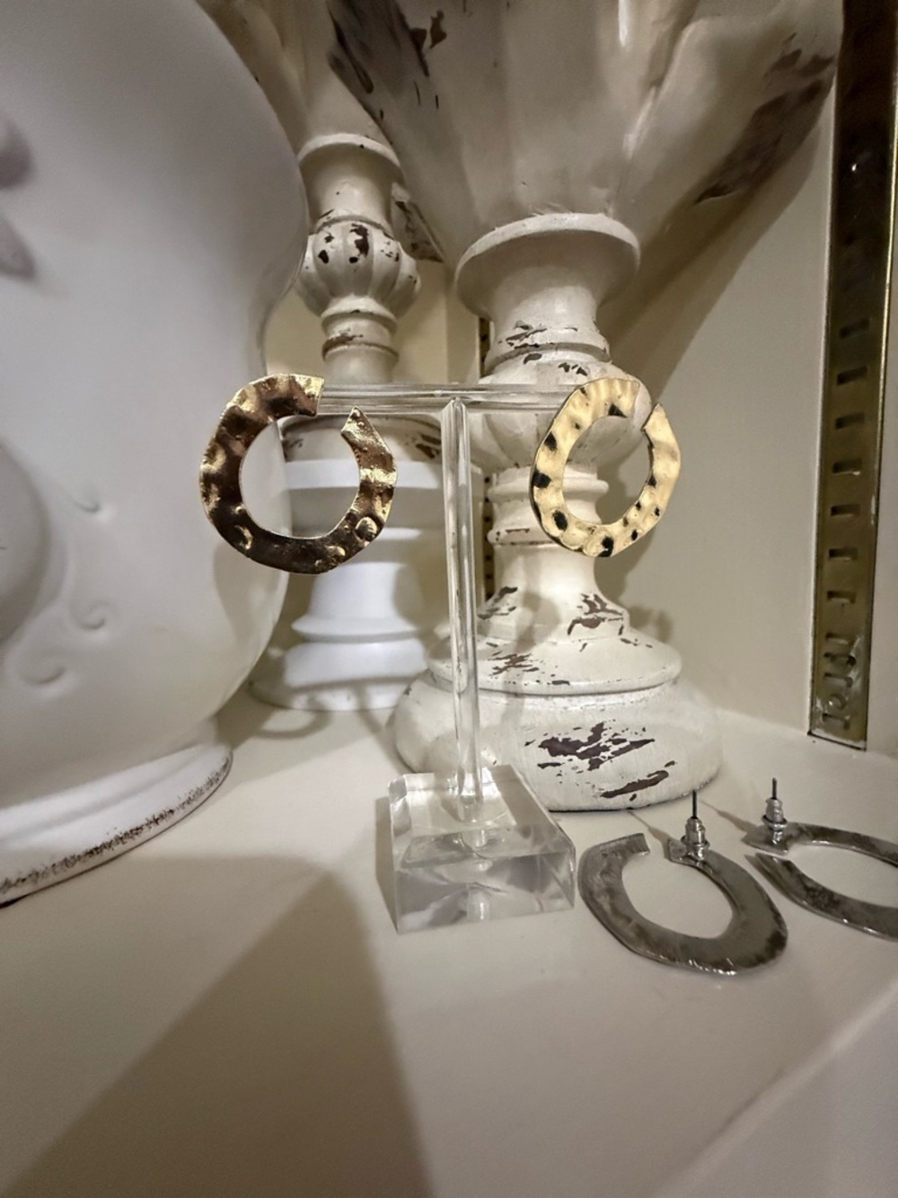 Set of 2 Hammered Open Circle/Hoop Earrings Silver and Gold Tone - Picture 8 of 9
